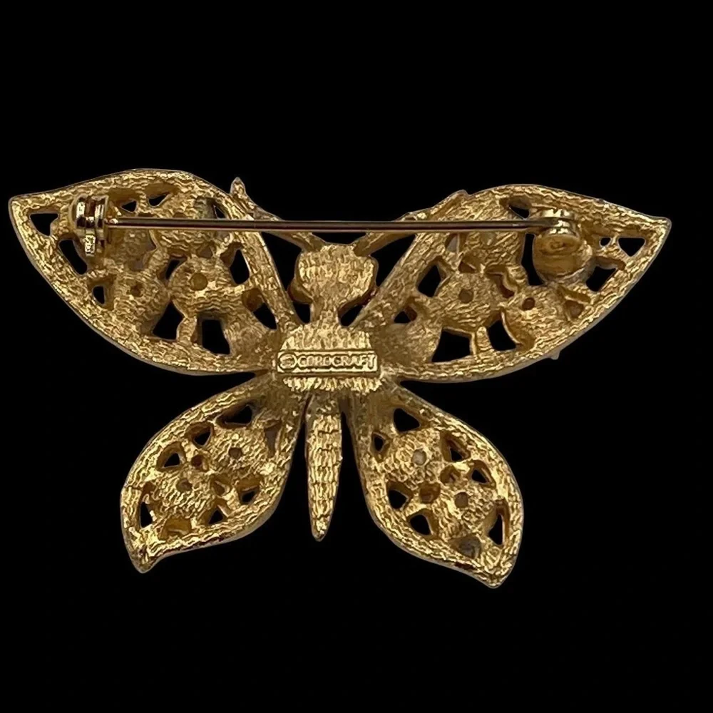 Vintage CoroCraft Shoe Button Butterfly Brooch
